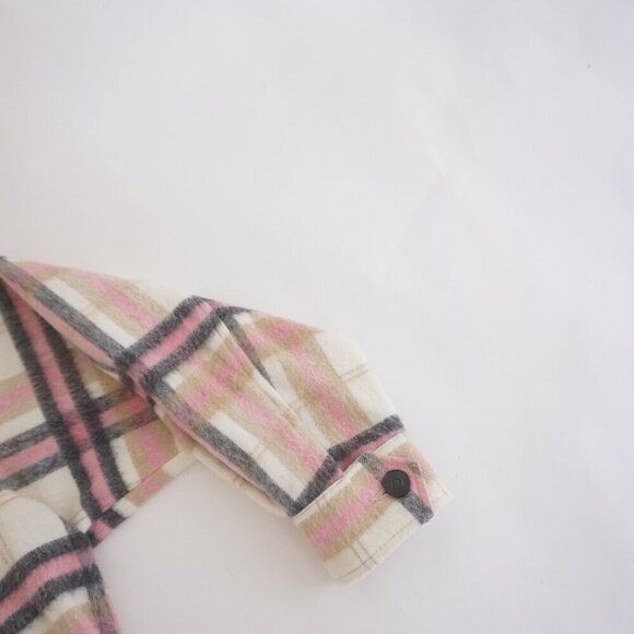 Zara Pink Cream Plaid 20% Wool Button Up Shacket Shirt S - Picture 5 of 12